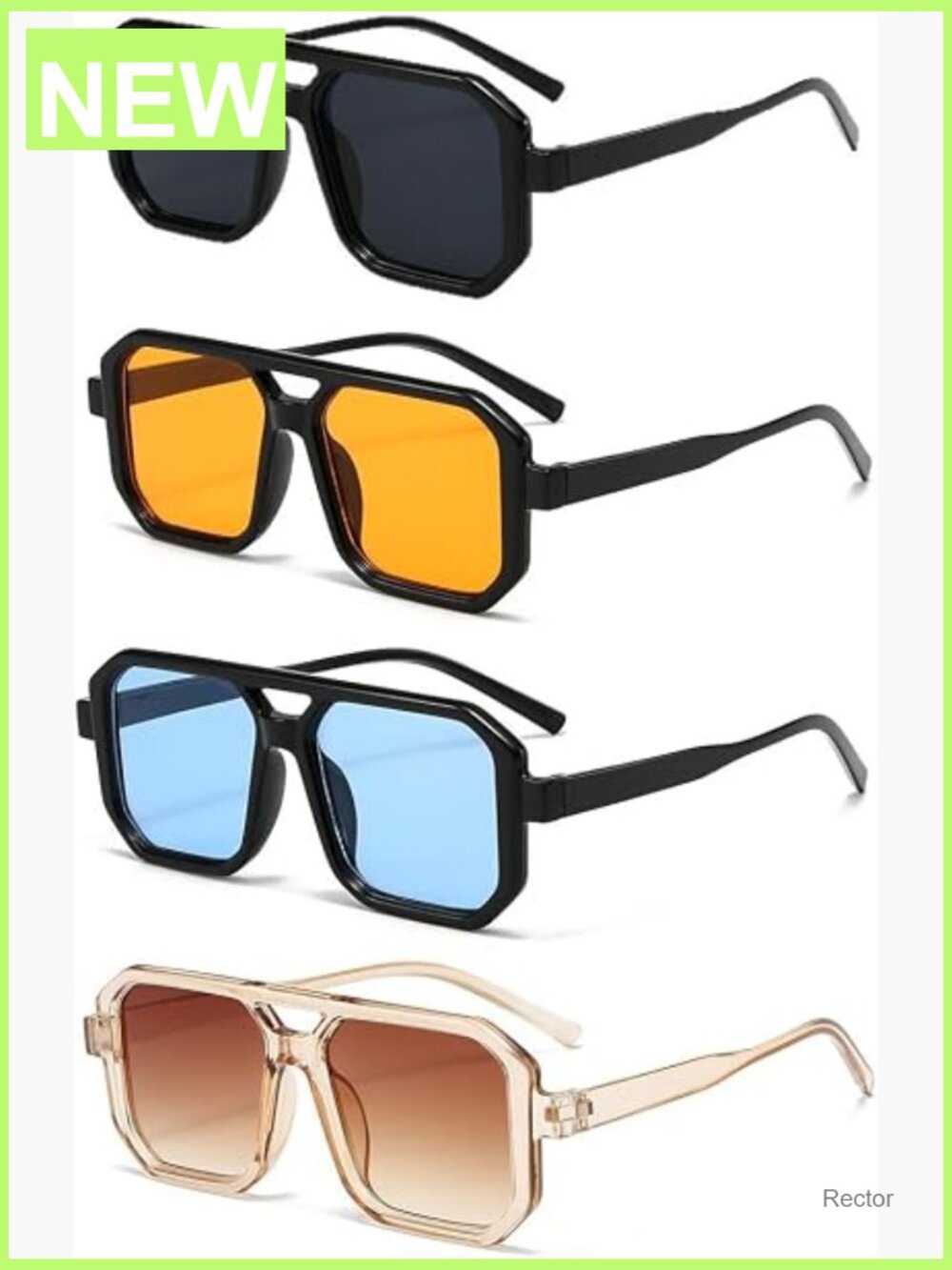 4 Pack Retro Square Aviator Sunglasses for Women Men Vintage Flat Top Frame